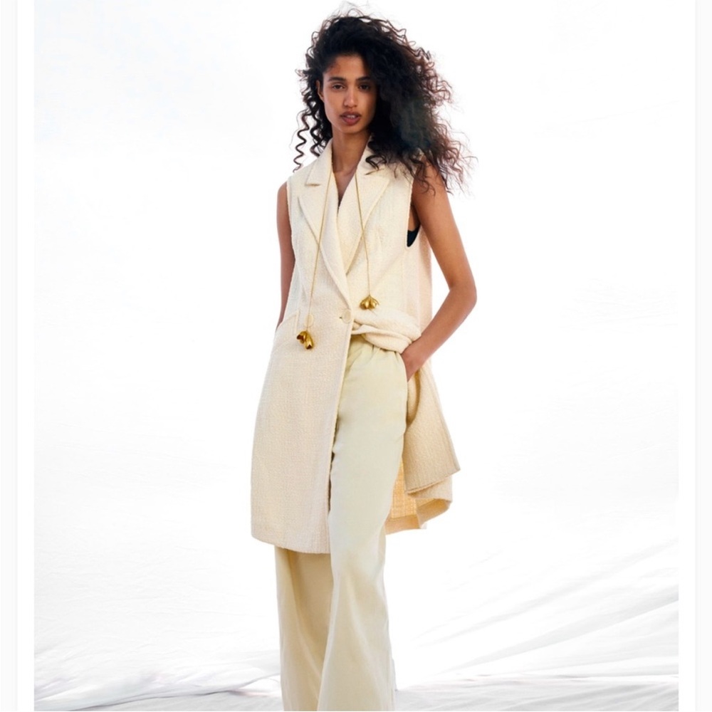 NWT Zara Cream Double-Breasted long Vest size XS